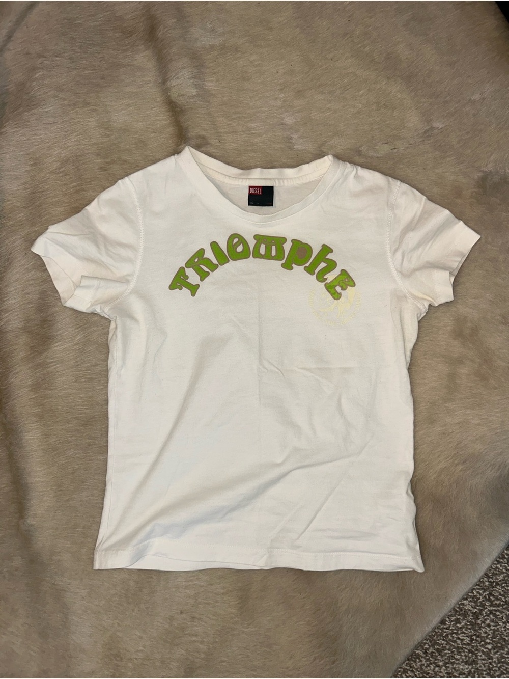 Diesel White Tee with Lime 'Triomphe' Logo Vintage Y2K